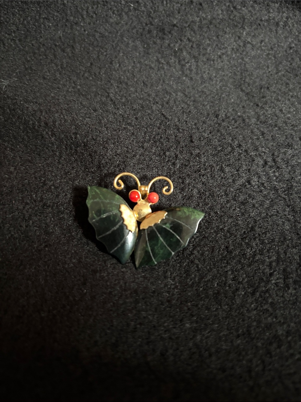 Vintage Handmade Green Jade Nephrite Butterfly Moth Brooch